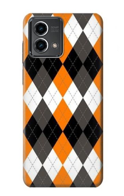 W3421 Noir Orange Blanc Argyle Plaid Etui Coque Housse et Flip Housse Cuir pour Motorola Moto G Stylus 5G (2023)