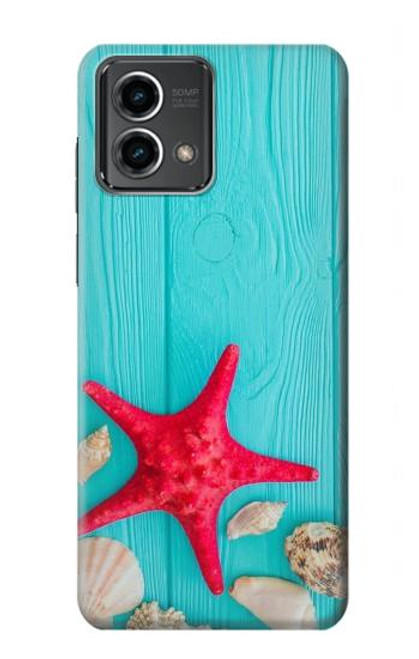 W3428 Aqua Bois Coquille d'étoile de mer Etui Coque Housse et Flip Housse Cuir pour Motorola Moto G Stylus 5G (2023)