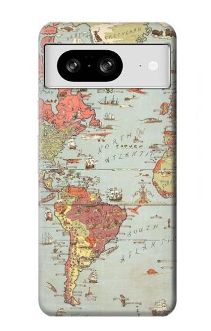 W3418 Carte du monde millésimé Etui Coque Housse et Flip Housse Cuir pour Google Pixel 8