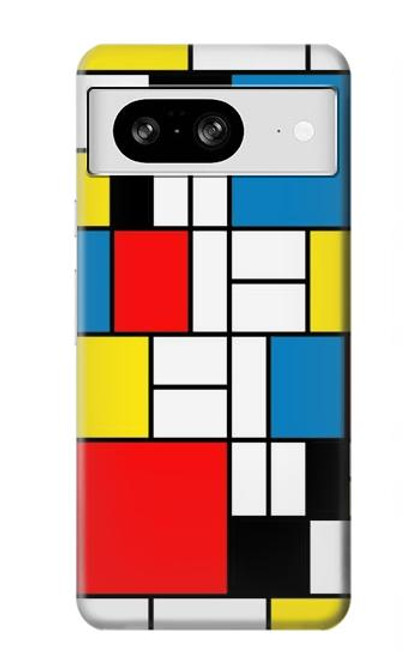 W3814 Composition de dessin au trait Piet Mondrian Etui Coque Housse et Flip Housse Cuir pour Google Pixel 8