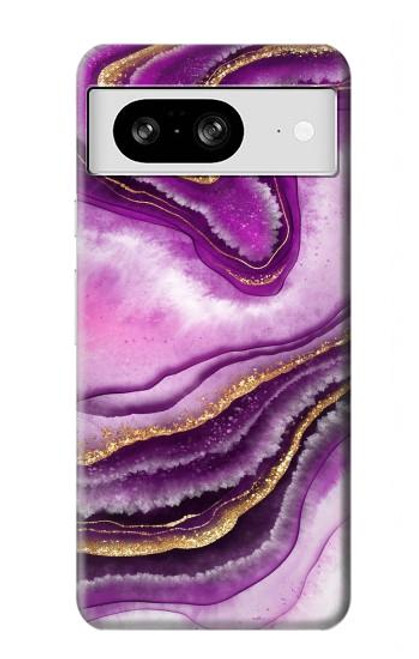 W3896 Stries d'or en marbre violet Etui Coque Housse et Flip Housse Cuir pour Google Pixel 8