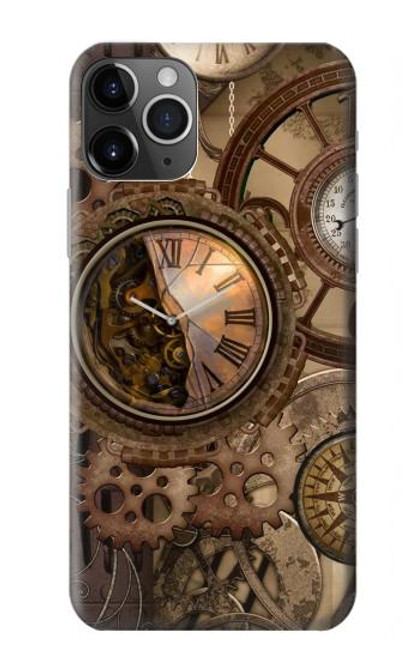 W3927 Boussole Horloge Gage Steampunk Etui Coque Housse et Flip Housse Cuir pour iPhone 11 Pro