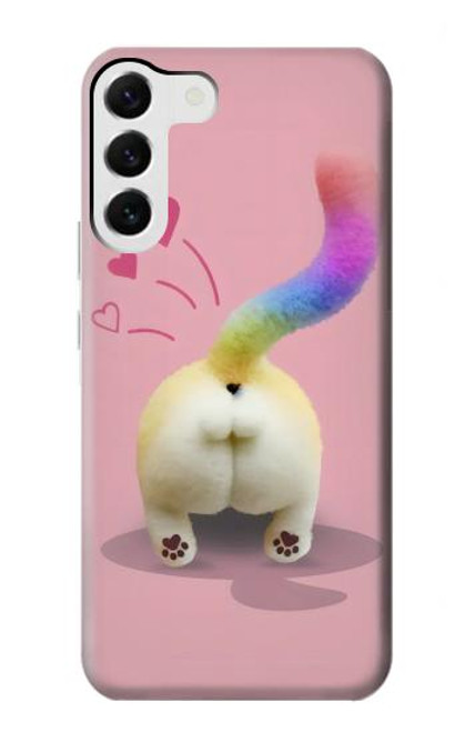 W3923 Queue d'arc-en-ciel de fond de chat Etui Coque Housse et Flip Housse Cuir pour Samsung Galaxy S23 Plus