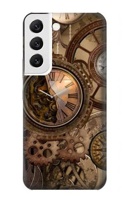 W3927 Boussole Horloge Gage Steampunk Etui Coque Housse et Flip Housse Cuir pour Samsung Galaxy S22