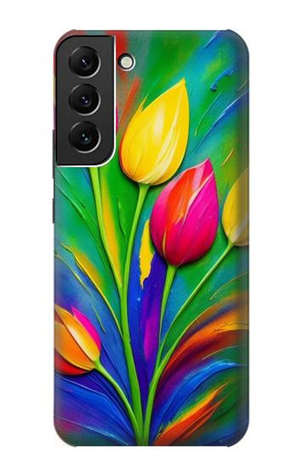 W3926 Peinture à l'huile de tulipe colorée Etui Coque Housse et Flip Housse Cuir pour Samsung Galaxy S22 Plus