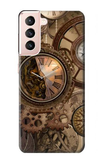W3927 Boussole Horloge Gage Steampunk Etui Coque Housse et Flip Housse Cuir pour Samsung Galaxy S21 5G