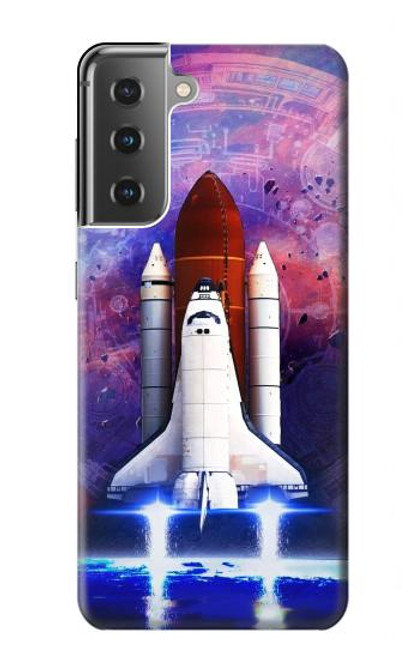 W3913 Navette spatiale nébuleuse colorée Etui Coque Housse et Flip Housse Cuir pour Samsung Galaxy S21 Plus 5G, Galaxy S21+ 5G