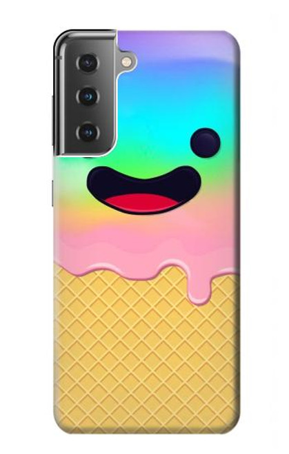 W3939 Sourire mignon de crème glacée Etui Coque Housse et Flip Housse Cuir pour Samsung Galaxy S21 Plus 5G, Galaxy S21+ 5G