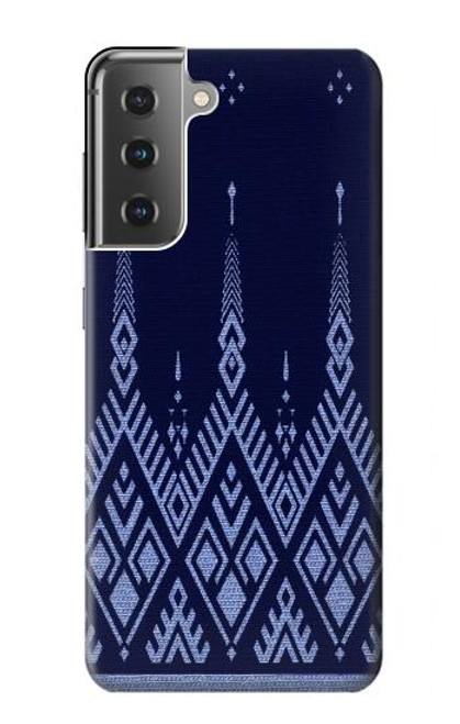 W3950 Motif textile thaïlandais bleu Etui Coque Housse et Flip Housse Cuir pour Samsung Galaxy S21 Plus 5G, Galaxy S21+ 5G