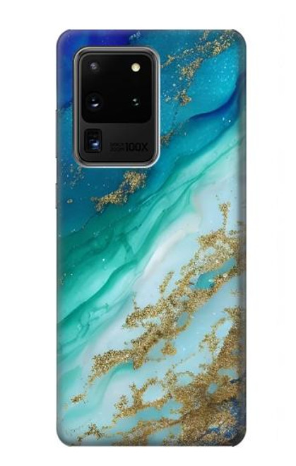 W3920 Couleur bleu océan abstrait émeraude mélangée Etui Coque Housse et Flip Housse Cuir pour Samsung Galaxy S20 Ultra