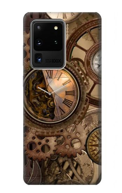 W3927 Boussole Horloge Gage Steampunk Etui Coque Housse et Flip Housse Cuir pour Samsung Galaxy S20 Ultra