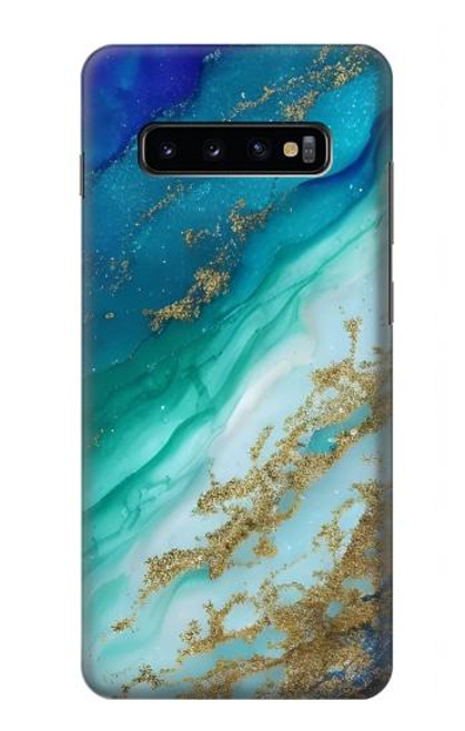 W3920 Couleur bleu océan abstrait émeraude mélangée Etui Coque Housse et Flip Housse Cuir pour Samsung Galaxy S10 Plus