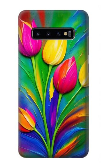 W3926 Peinture à l'huile de tulipe colorée Etui Coque Housse et Flip Housse Cuir pour Samsung Galaxy S10 Plus