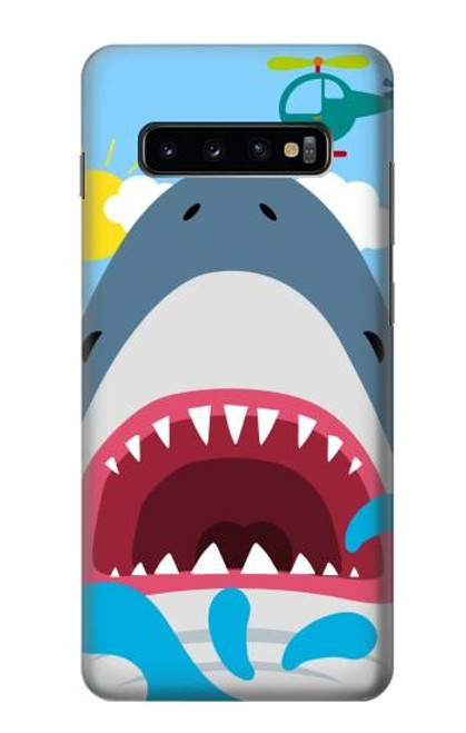 W3947 Caricature d'hélicoptère de requin Etui Coque Housse et Flip Housse Cuir pour Samsung Galaxy S10 Plus