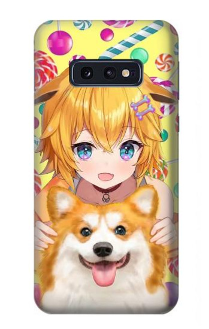 W3918 Bébé Corgi Chien Corgi Fille Bonbons Etui Coque Housse et Flip Housse Cuir pour Samsung Galaxy S10e