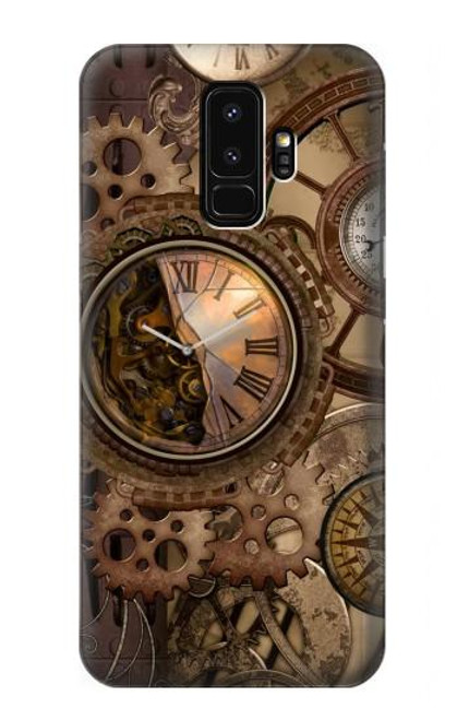 W3927 Boussole Horloge Gage Steampunk Etui Coque Housse et Flip Housse Cuir pour Samsung Galaxy S9 Plus