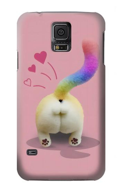 W3923 Queue d'arc-en-ciel de fond de chat Etui Coque Housse et Flip Housse Cuir pour Samsung Galaxy S5