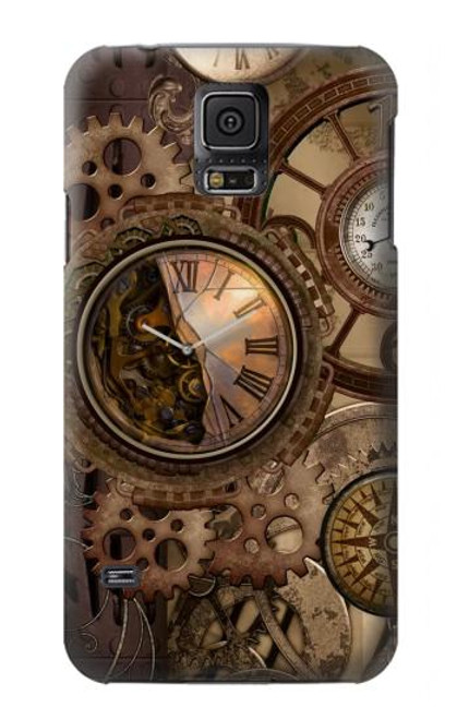 W3927 Boussole Horloge Gage Steampunk Etui Coque Housse et Flip Housse Cuir pour Samsung Galaxy S5