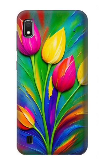 W3926 Peinture à l'huile de tulipe colorée Etui Coque Housse et Flip Housse Cuir pour Samsung Galaxy A10