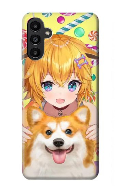 W3918 Bébé Corgi Chien Corgi Fille Bonbons Etui Coque Housse et Flip Housse Cuir pour Samsung Galaxy A13 5G