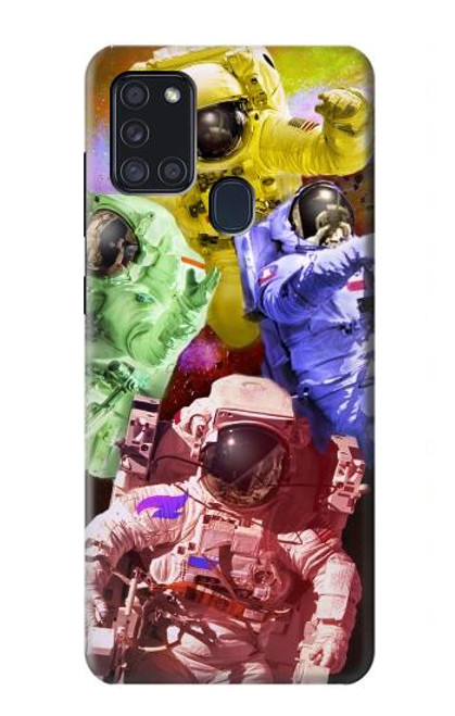 W3914 Galaxie colorée de costume d'astronaute de nébuleuse Etui Coque Housse et Flip Housse Cuir pour Samsung Galaxy A21s