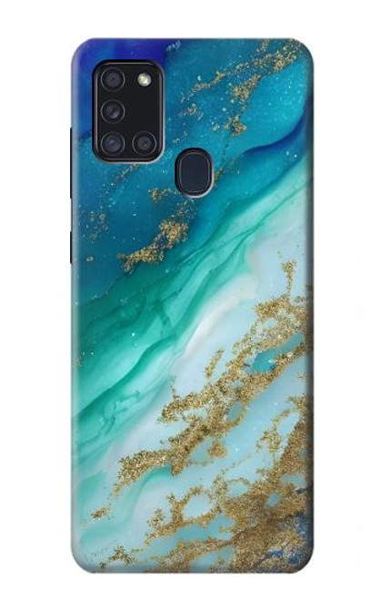 W3920 Couleur bleu océan abstrait émeraude mélangée Etui Coque Housse et Flip Housse Cuir pour Samsung Galaxy A21s