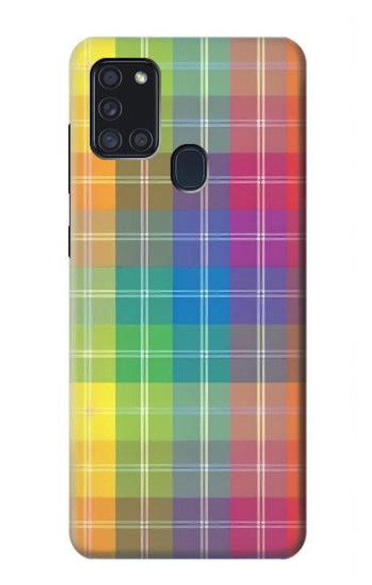 W3942 Tartan à carreaux arc-en-ciel LGBTQ Etui Coque Housse et Flip Housse Cuir pour Samsung Galaxy A21s