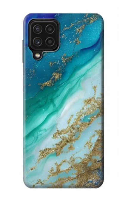 W3920 Couleur bleu océan abstrait émeraude mélangée Etui Coque Housse et Flip Housse Cuir pour Samsung Galaxy A22 4G