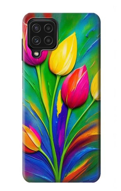 W3926 Peinture à l'huile de tulipe colorée Etui Coque Housse et Flip Housse Cuir pour Samsung Galaxy A22 4G