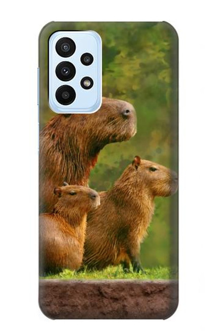 W3917 Cochon d'Inde géant de la famille Capybara Etui Coque Housse et Flip Housse Cuir pour Samsung Galaxy A23