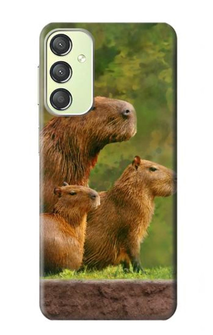W3917 Cochon d'Inde géant de la famille Capybara Etui Coque Housse et Flip Housse Cuir pour Samsung Galaxy A24 4G