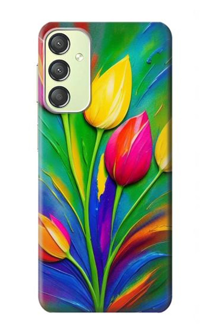 W3926 Peinture à l'huile de tulipe colorée Etui Coque Housse et Flip Housse Cuir pour Samsung Galaxy A24 4G