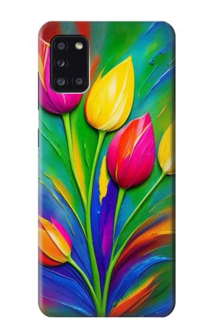 W3926 Peinture à l'huile de tulipe colorée Etui Coque Housse et Flip Housse Cuir pour Samsung Galaxy A31