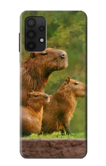 W3917 Cochon d'Inde géant de la famille Capybara Etui Coque Housse et Flip Housse Cuir pour Samsung Galaxy A32 4G