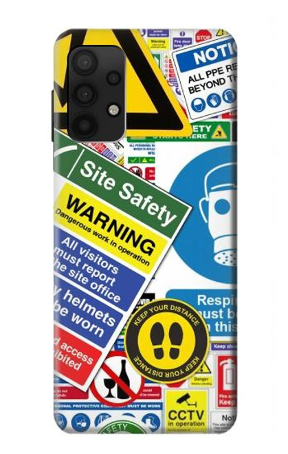 W3960 Collage d'autocollants de signalisation de sécurité Etui Coque Housse et Flip Housse Cuir pour Samsung Galaxy A32 4G