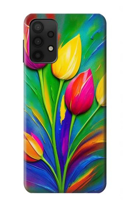 W3926 Peinture à l'huile de tulipe colorée Etui Coque Housse et Flip Housse Cuir pour Samsung Galaxy A32 5G