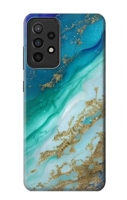 W3920 Couleur bleu océan abstrait émeraude mélangée Etui Coque Housse et Flip Housse Cuir pour Samsung Galaxy A52s 5G