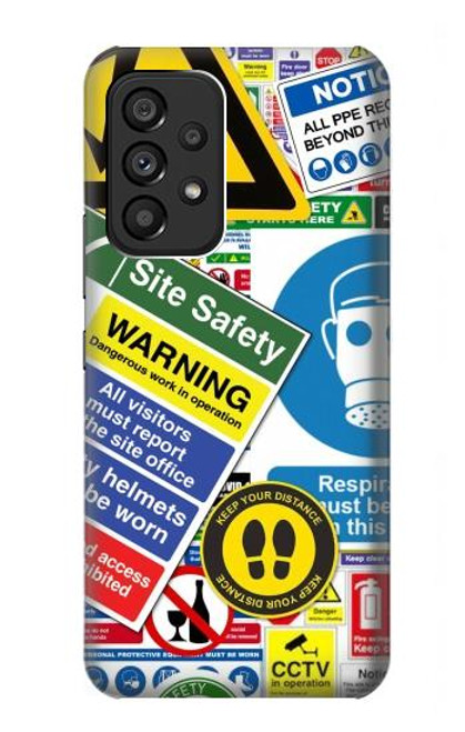 W3960 Collage d'autocollants de signalisation de sécurité Etui Coque Housse et Flip Housse Cuir pour Samsung Galaxy A53 5G