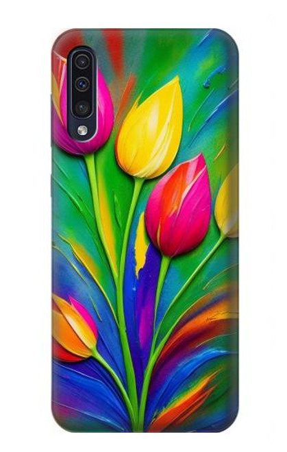 W3926 Peinture à l'huile de tulipe colorée Etui Coque Housse et Flip Housse Cuir pour Samsung Galaxy A70