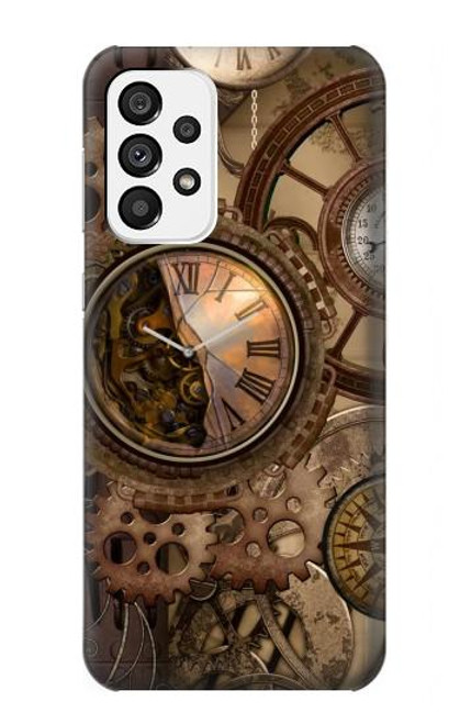 W3927 Boussole Horloge Gage Steampunk Etui Coque Housse et Flip Housse Cuir pour Samsung Galaxy A73 5G