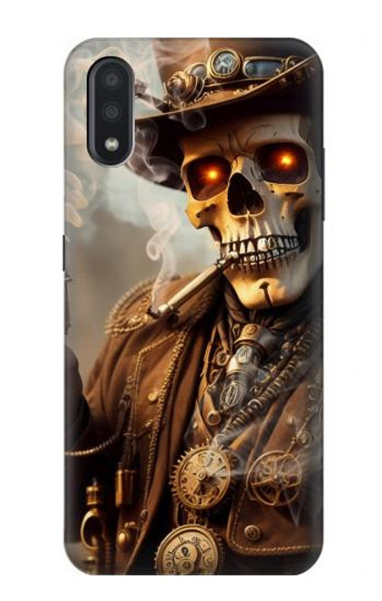 W3949 Crâne Steampunk Fumer Etui Coque Housse et Flip Housse Cuir pour Samsung Galaxy A01