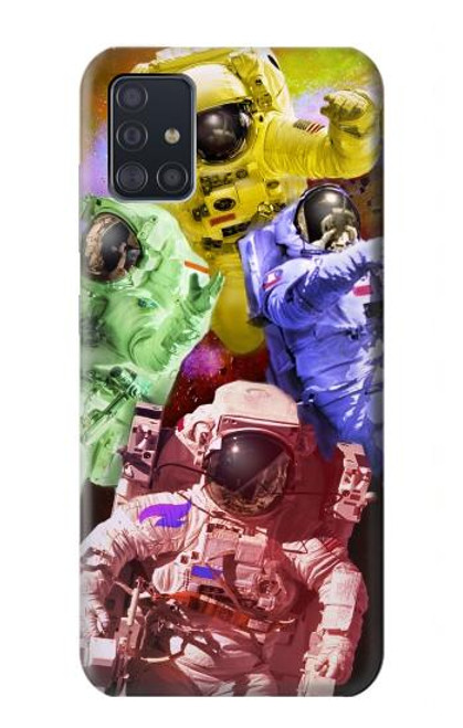 W3914 Galaxie colorée de costume d'astronaute de nébuleuse Etui Coque Housse et Flip Housse Cuir pour Samsung Galaxy A51