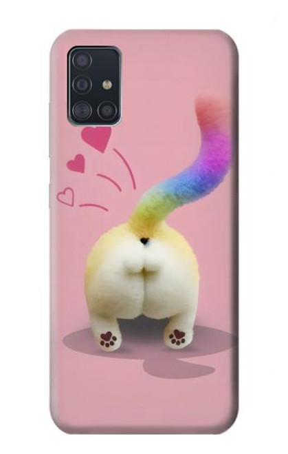 W3923 Queue d'arc-en-ciel de fond de chat Etui Coque Housse et Flip Housse Cuir pour Samsung Galaxy A51