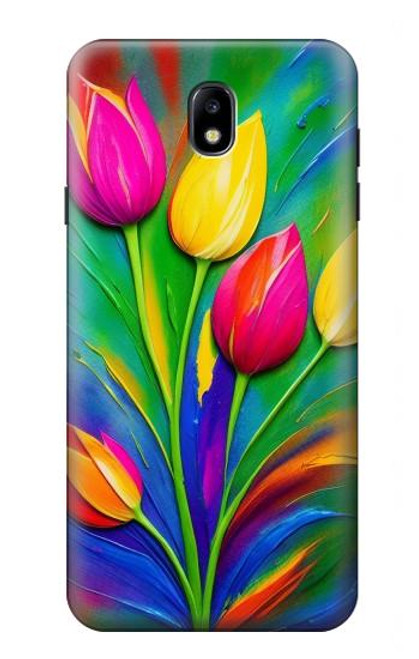 W3926 Peinture à l'huile de tulipe colorée Etui Coque Housse et Flip Housse Cuir pour Samsung Galaxy J7 (2018), J7 Aero, J7 Top, J7 Aura, J7 Crown, J7 Refine, J7 Eon, J7 V 2nd Gen, J7 Star