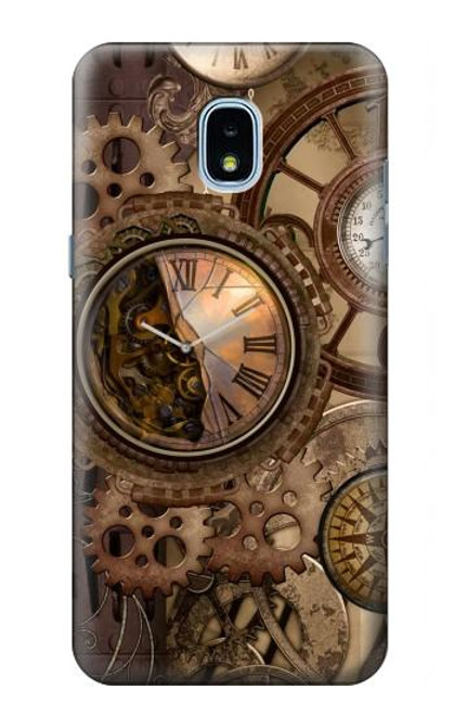 W3927 Boussole Horloge Gage Steampunk Etui Coque Housse et Flip Housse Cuir pour Samsung Galaxy J3 (2018), J3 Star, J3 V 3rd Gen, J3 Orbit, J3 Achieve, Express Prime 3, Amp Prime 3