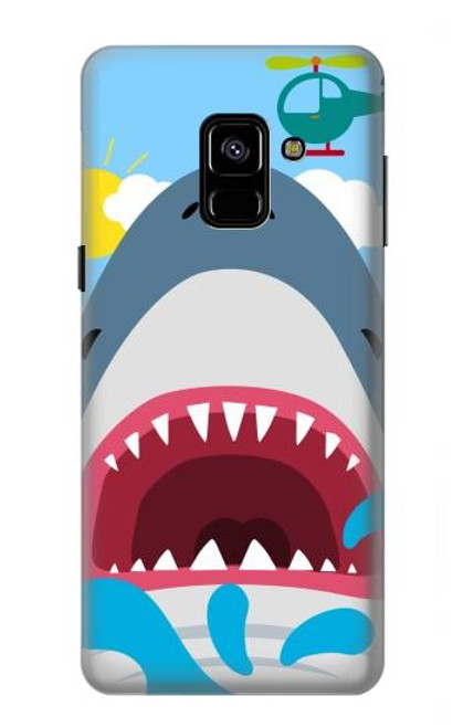 W3947 Caricature d'hélicoptère de requin Etui Coque Housse et Flip Housse Cuir pour Samsung Galaxy A8 (2018)