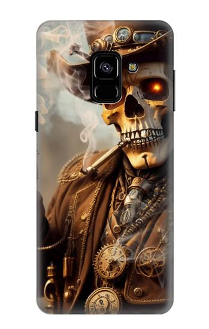 W3949 Crâne Steampunk Fumer Etui Coque Housse et Flip Housse Cuir pour Samsung Galaxy A8 (2018)