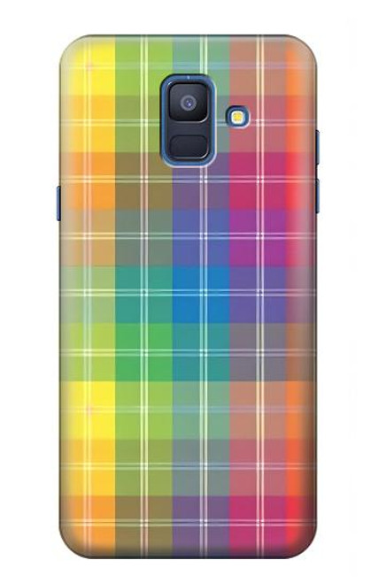 W3942 Tartan à carreaux arc-en-ciel LGBTQ Etui Coque Housse et Flip Housse Cuir pour Samsung Galaxy A6 (2018)