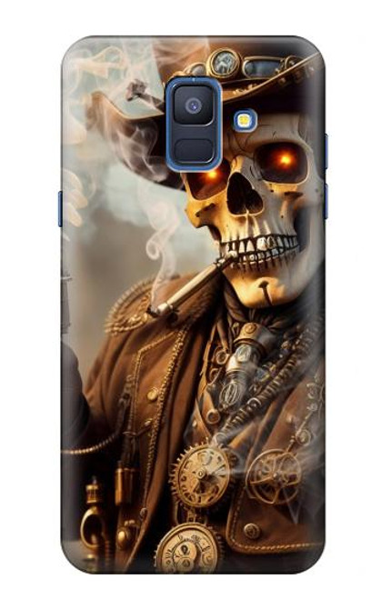W3949 Crâne Steampunk Fumer Etui Coque Housse et Flip Housse Cuir pour Samsung Galaxy A6 (2018)