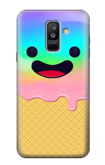 W3939 Sourire mignon de crème glacée Etui Coque Housse et Flip Housse Cuir pour Samsung Galaxy A6+ (2018), J8 Plus 2018, A6 Plus 2018